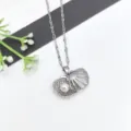 Collana con ciondolo perla conchiglia argento con zircone, catena clavicolare elegante. - Stile Perla Conchiglia (XL2606-338)