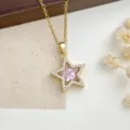 Squisita collana con ciondolo a stella dorata e zircone rosa brillante dettaglio. - Rosa (XL1200-299)