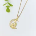 Collana con ciondolo luna crescente e ragazze in zircone placcato oro gioielli da donna - Stile Luna e Ragazze (XL1200-219) / Oro