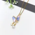 Collana con ciondolo a farfalla placcata in oro con zircone e perla, stile dolce. - Stile Farfalla Blu Viola (XL2606-441)