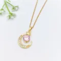 Elegante collana con ciondolo a forma di luna crescente e stella con zircone rosa brillante. - Stile Luna Stella Pietra Rosa (XL1200-343) / Oro