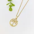 Collana con ciondolo albero della vita dorata con luminose pietre zircone di dettaglio - Stile Marquise Tondo Albero (XL1200-193)