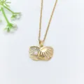 Collana con ciondolo a conchiglia in acciaio inossidabile dorato con zirconi e perla brillante - Squisito Stile Conchiglia e Perla (XL1470-66)
