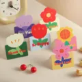 Biglietti d'augusti di fiori di cartone animato vintage mini biglietti pieghevoli carini - Serie Fiorellino Rosso - Set di 6 Pezzi
