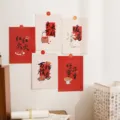 Chinesische Wandposter Kunstdrucke Set im traditionellen Stil für schöne Innendekoration - Flammender Erfolg (Mit Aufklebern) / 5er Set (7 Zoll)