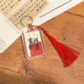Chinesischer Kalligraphie Schlüsselanhänger mit roter Quaste, glückverheißendes Geschenk. - Wohlstand / Mit Roter Quaste
