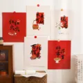 Chinesischer Stil dekoratives Poster-Set, rot-weiße Wandkunstdrucke für Schlafzimmer - Flammender Erfolg (Mit Aufklebern) / 5er Set (10 Zoll)
