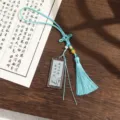 Chinesischer Stil blauer Quaste Auto Hängeornament Schlüsselanhänger mit Acrylschild - Helle Zukunft