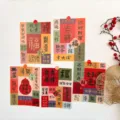 Chinesischer Stil Illustration Postkarte Poster Wanddekoration Set Glücksbringer Art Print - Vielversprechend (Mit Aufklebern) / 5er Set (6 Zoll)