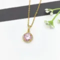 Collana con ciondolo in zircone rosa dorato dettaglio, gioiello catena cristallo brillante. - Stile Zirconia Rosa Tondo (XL2606-367)