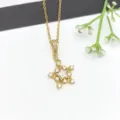 Dettaglio in primo piano di una collana con ciondolo a stella dorata brillante con zirconi. - Stile Stella a Doppio Strato (XL2607-140)