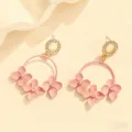 Orecchini chic a fiore rosa con dettagli in strass brillanti ed eleganti cerchi dorati. - Stile Fiore Strass Rosa (XL2176-03) / Rosa