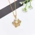 Collana con ciondolo a fiore d'oro da donna, elegante catena clavicolare in zircone. - Fiore Pavé Dorato (XL2607-152)