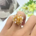Anello cluster di cristallo giallo fatto a mano design unico grosso gioiello donna - Stile Cluster di Cristallo Ambra (XL2172-04)