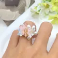 Anello di perle di cristallo fatto a mano, gioielli fai da te rosa, accessorio di moda chic. - Stile Petalo di Cristallo Rosa (XL2172-10)