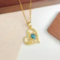 Collana con ciondolo a cuore e tartaruga dorata, zirconi luminosi e dettagli in smalto blu. - Stile Tartaruga Marina Cuore (XL1200-390) / Oro