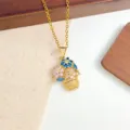 Squisita collana in acciaio inossidabile con ciondolo a cesto di fiori in zircone. - Stile Cesto di Fiori (XL1200-398) / Oro