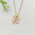 Chic epihrysomeno kolier tetrafyllo me lampero roz krystallino pendant gia gynaikes. - XL2119-5 Ροζ τετράφυλλο τριφύλλι
