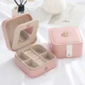 Portagioie rosa portatile a doppio strato con specchio e scomparti per anelli. - Piccolo Doppio Strato (XL0001-7) / Rosa