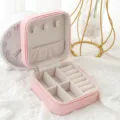 Portagioie portatile rosa da viaggio con rotoli per anelli ganci e scomparti pratici. - Piccolo Strato Singolo (XL0001-9) / Rosa