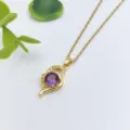Collana con ciondolo geometrico dorato con pietra viola e zirconi per donne eleganti. - Stile Pietra Viola Geometrica (XL1200-5)