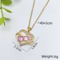 Collana con ciondolo a doppio cuore chic con zirconi rosa, elegante catena in oro da donna - Stile Cuori Intrecciati (XL1200-121)