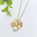 Elegante collana con ciondolo a fiocco dorato con zircone scintillante e perla per donne - Stile Fiocco Perla Artificiale (XL1200-29) / Oro