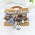 Boho πολυστρωματικό βραχιόλι με χάντρες και φούντα με μεταλλικά στοιχεία για γυναίκες. - Γκρι