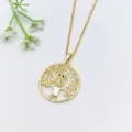 Squisita collana con ciondolo gufo albero della vita dorato vista dettagliata con zirconi. - Stile Vuoto Albero Gufo (XL1200-410)