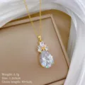 Collana con ciondolo in zircone cubico a pera placcata in oro con catena delicata, design elegante. - Stile Micro-Intarsiato a Pera (XL2606-379)