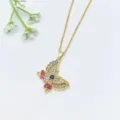 Elegante collana con ciondolo a farfalla dorata con zirconi colorati per donna chic - Stile Farfalla Multicolore in Strass Blu (XL2189-005)
