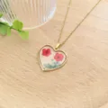 Collana cuore resina fiori secchi oro stile vintage catena clavicola gioiello dettaglio - Stile Cuore Fiori Secchi Rosso Blu (XL2171-04)