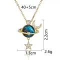 Collana con ciondolo pianeta luna cielo stellato, gioiello da clavicola in rame zircone donna. - Stile Stella Luna Pianeta (XL1470-135)