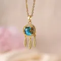 Squisita collana con ciondolo cielo stellato con zirconi cubici scintillanti e ciondoli a piuma. - Stile Acchiappasogni Piuma Cielo Stellato (XL1470-158)