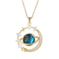 Collana con ciondolo stella luna Saturno placcata in oro con microincassatura in zircone e cielo stellato. - Stile Saturno (XL2032-1)