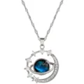 Splendida collana con ciondolo pianeta luna stella celeste con scintillanti cristalli zircone. - Stile Stella Luna Pianeta Argento (XL2032-4)