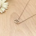Double heart pendant necklace for women, elegant rose gold tone stainless steel chain jewelry. - XL1338-08 Rose Gold