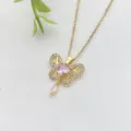 Elegante collana con ciondolo a farfalla dorata cristallo zircone rosa per donna moda - Farfalla Cuore Zirconia Rosa (XL2118-4)