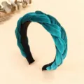 Cerchietto intrecciato in velluto verde petrolio da donna, fascia per capelli larga invernale. - Stile Treccia Intrecciata (XL1653-10) / Blu lago