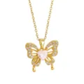 Collana con farfalla dorata con zirconi cubici brillanti e ciondolo cuore rosa elegante. - Oro Zirconia Bianca (XL2117) / Oro