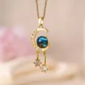 Collana galassia con mezzaluna in oro con zirconi cubici e ciondoli a stella gioielli da donna - Stile Sfera Stellata Mezzaluna Due Stelle (XL1470-170)