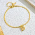 Chevillère en acier inoxydable doré avec chaîne serpent, pendentif lettre D et étiquette. - Lettre D