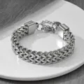 Stainless steel multi-layer chain bracelet for women, chic silver stackable wrist jewelry. - Twist Bracelet (S4015B) / Steel