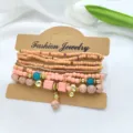 Σετ βραχιόλι με χάντρες boho για γυναίκες, ροζ μόδα κοσμήματα καρπού με κρεμαστά στολίδια. - Σκούρο Μπλε Ραγισμένο