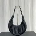 Black crescent hobo shoulder bag with chain leather braided strap for women stylish daily use. - Small (27x15x3cm) / Black