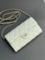 Quilted leather chain crossbody shoulder bag, elegant mobile phone wallet purse for women. - 18cm / For DIY / White