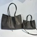Luxury dark brown woven leather tote bag set, large capacity shoulder bag for daily use. - Dark Green