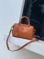 Genuine Leather Boston Bag Women Top Layer Cowhide Large Capacity Handbag Crossbody Bag - Yellow Brown