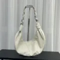 White leather crescent shoulder bag with chain strap and metal rings for women chic daily. - Small (27x15x3cm) / White