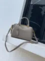 Genuine leather Boston pillow bag detail shot, stylish large capacity crossbody handbag for women. - Gray